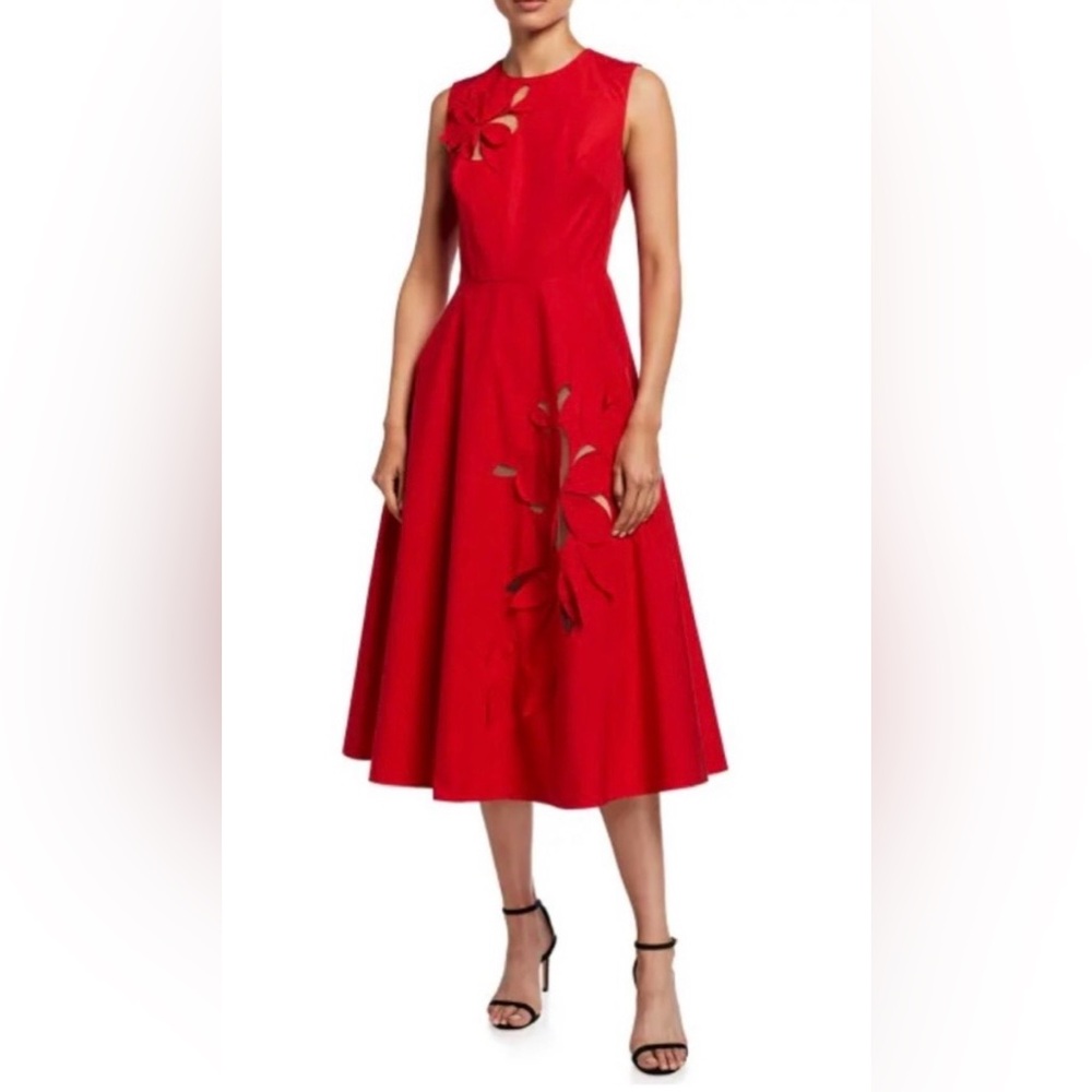 Oscar de la Renta Cotton Laser-Cut Midi Dress